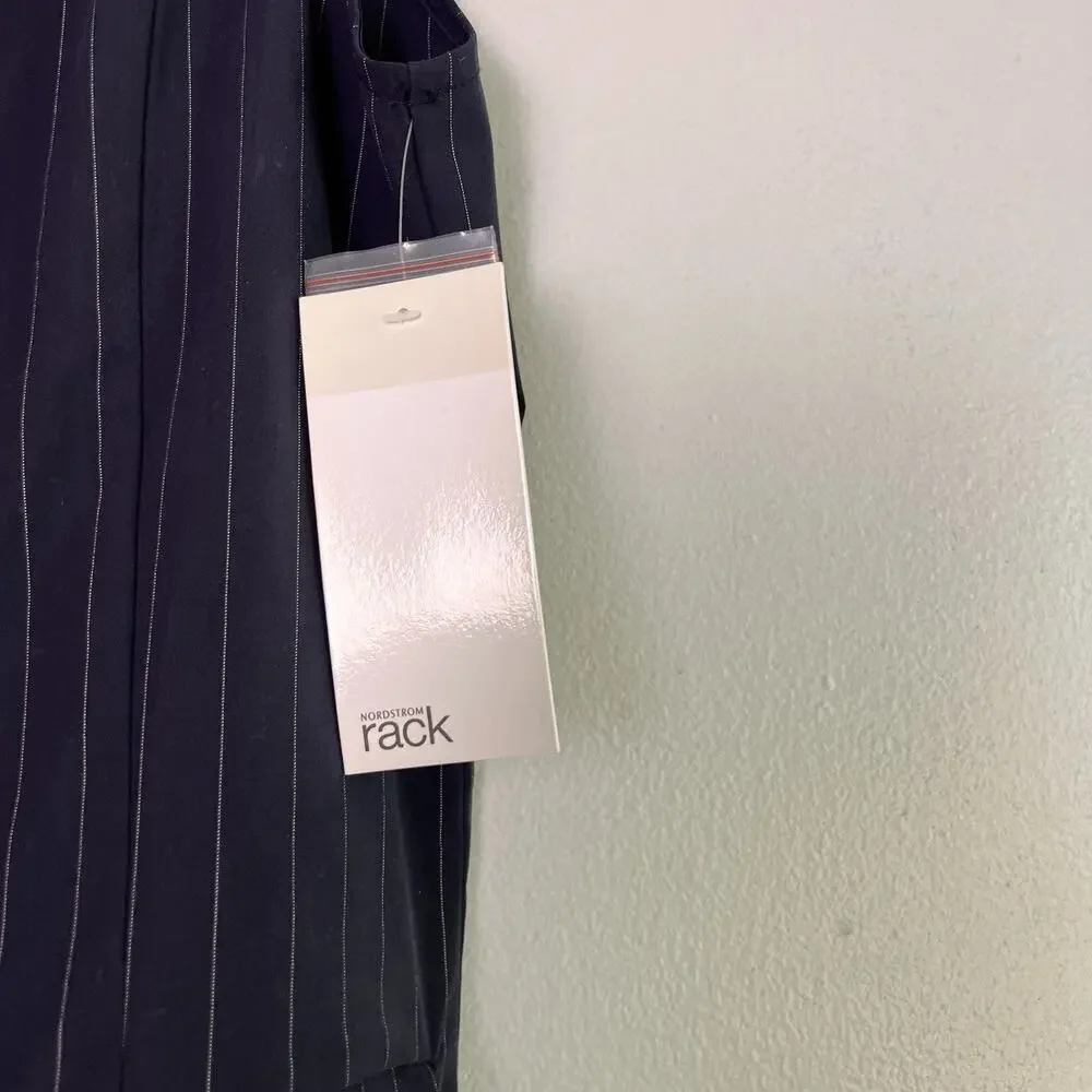 NWT Nordstrom Women's Sz M pinstripe vest one button V neck front welt pocket